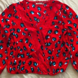 Red, white and blue cheetah blouse